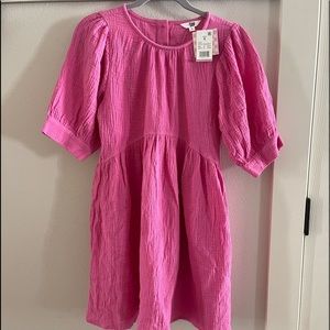 Ascot + Hart puff sleeve pink gauze empire waist dress size S NWOT